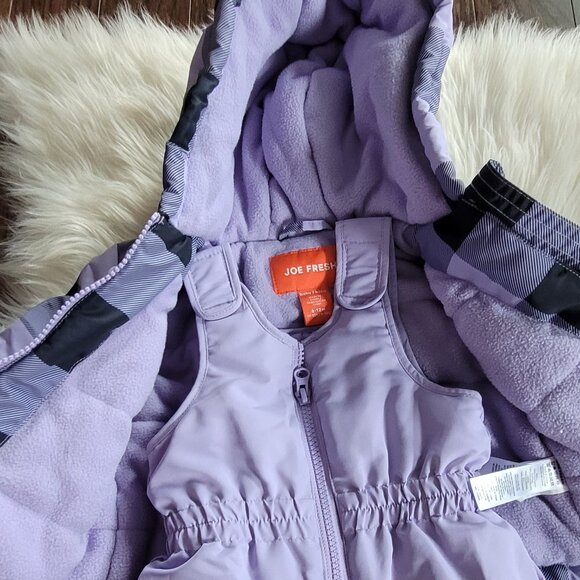 Joe Fresh Kid's Purple & Black Hooded Jacket & Pant Snow Suit Set Size 6-12M - Picture 4 of 12